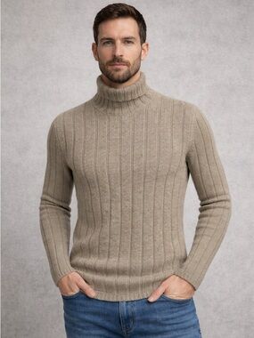 Abercrombie Fitch Muscle Sweater Y2K Preppy Tan Lambswool Ribbed Chunky Preppy M